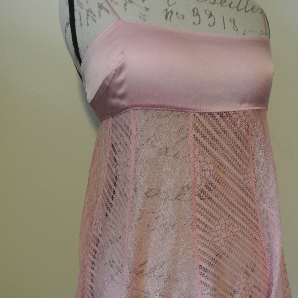 Victoria’s Secret Silk Chemise Pink Lace Mesh Sexy